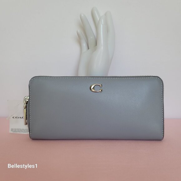 COACH Slim Accordion Smooth Leather Zip-Around Wallet – Grey Blue color ⭐ - Picture 6 of 16